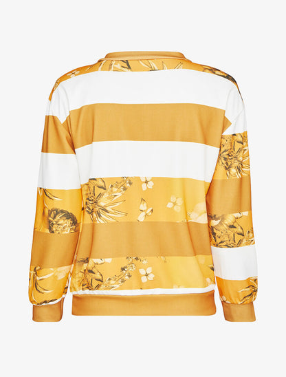 Sweat zippé style survêtement à rayures et imprimé fleuri - Moutarde - 2