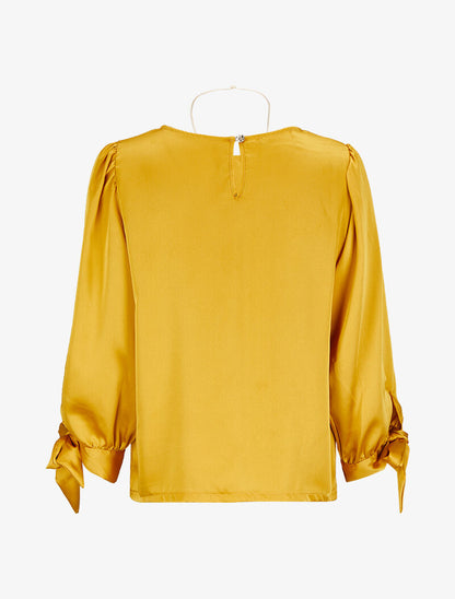 Blouse satinée à poignets à noeuds - Moutarde - 2
