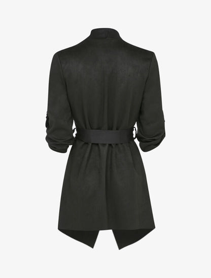 Veste en suédine à manches 3/4 à sangles - Noir - 2