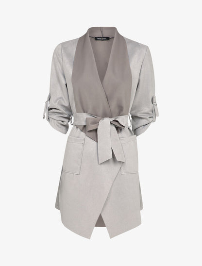 Veste en suédine à manches 3/4 à sangles - Gris clair - 1