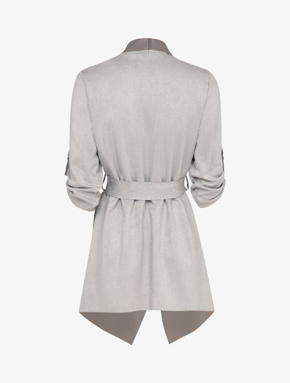Veste en suédine à manches 3/4 à sangles - Gris clair - 2