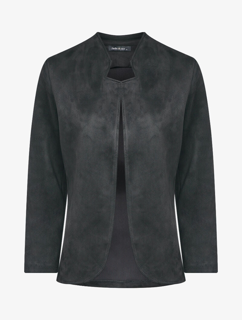 Veste en suédine à col biseauté et bords arrondis - Noir - 1