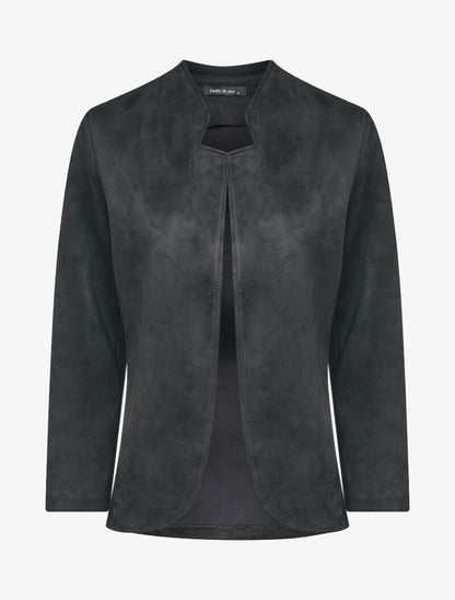 Veste en suédine à col biseauté et bords arrondis - Noir - 1