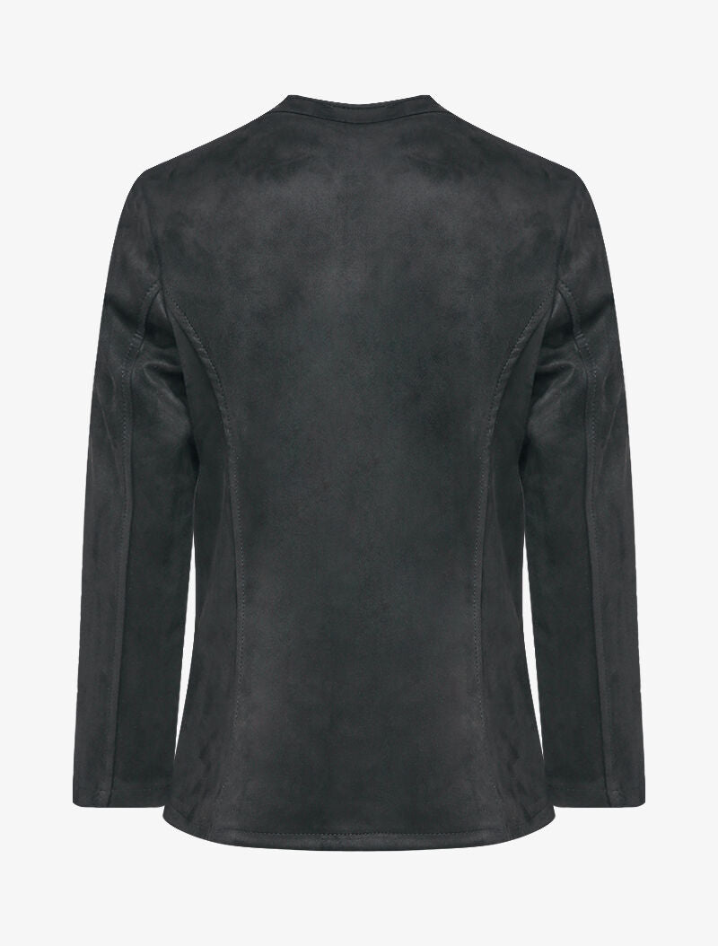 Veste en suédine à col biseauté et bords arrondis - Noir - 2