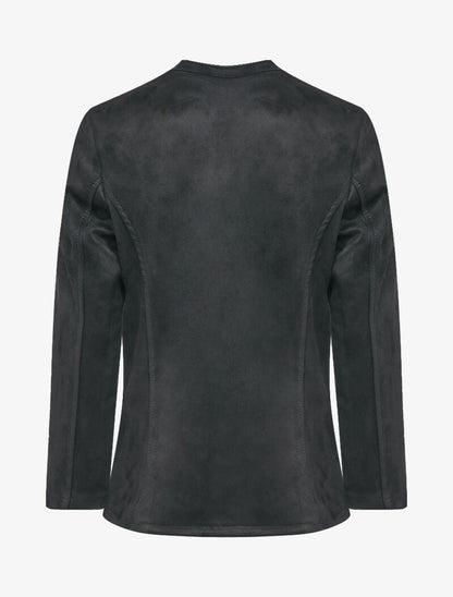 Veste en suédine à col biseauté et bords arrondis - Noir - 2