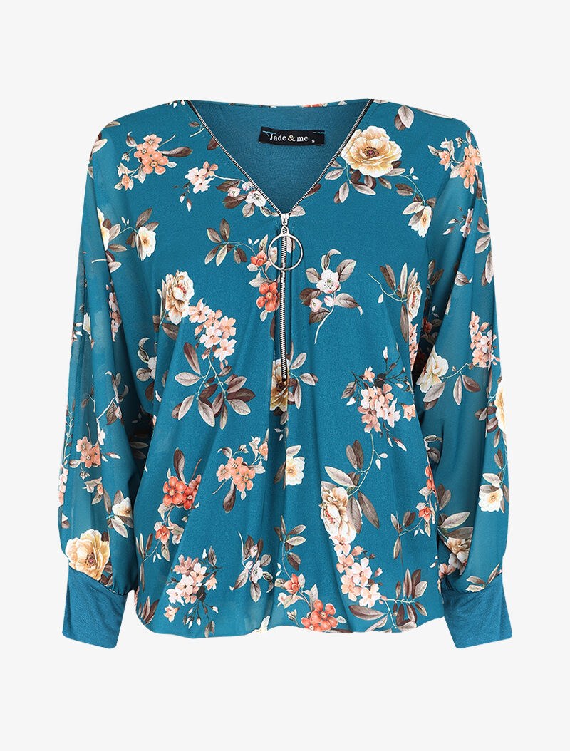 Top imprimé floral à fermeture stylisée - Bleu - 4