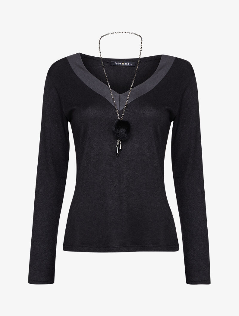 Pull doux à col V soyeux - Noir - 4