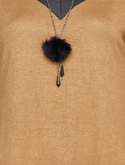 Pull doux à col V soyeux - Camel - 3