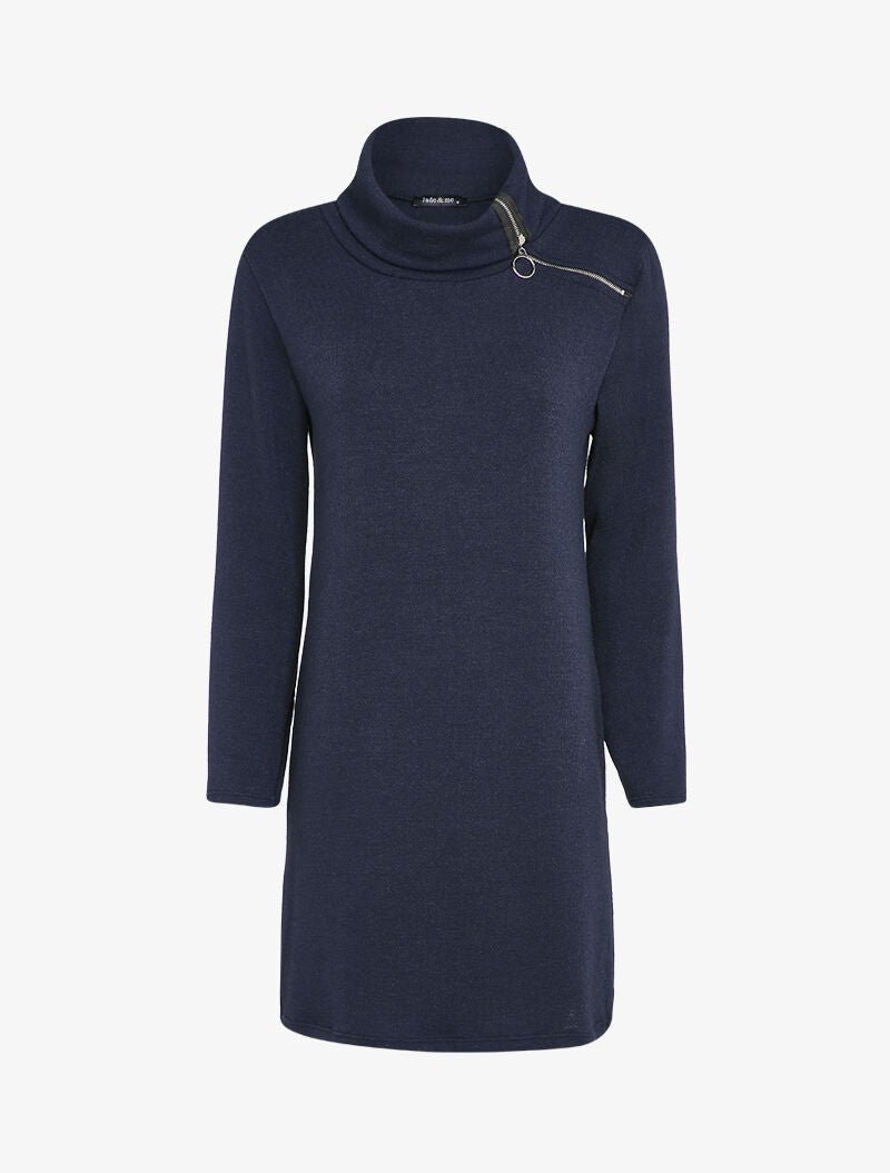 Robe pull oversize à col zippé stylisé - Bleu marine - 1