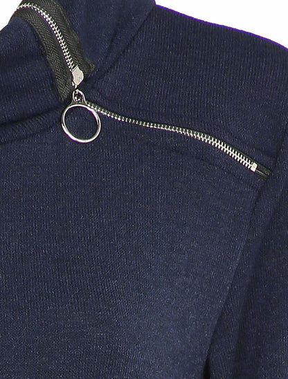 Robe pull oversize à col zippé stylisé - Bleu marine - 3