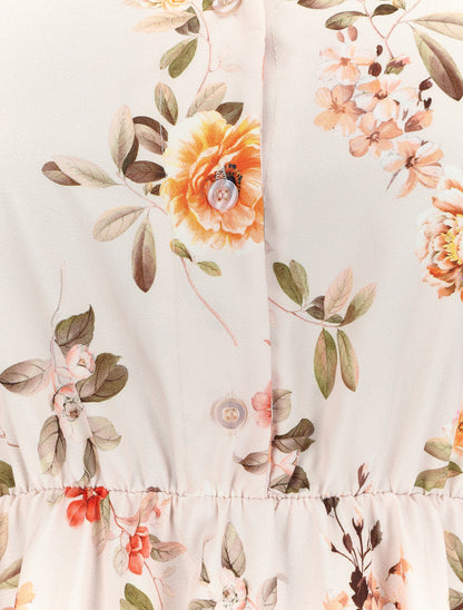 Robe patineuse satinée à imprimé roses sauvages - Écru - 3