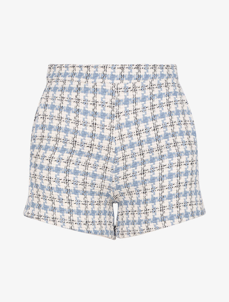 Mini short taille haute en tweed - Bleu ciel - 1