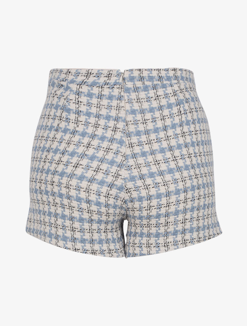 Mini short taille haute en tweed - Bleu ciel - 2