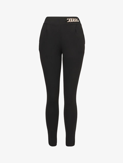 Pantalon 7/8 classique à chaîne stylisée - Noir - 1