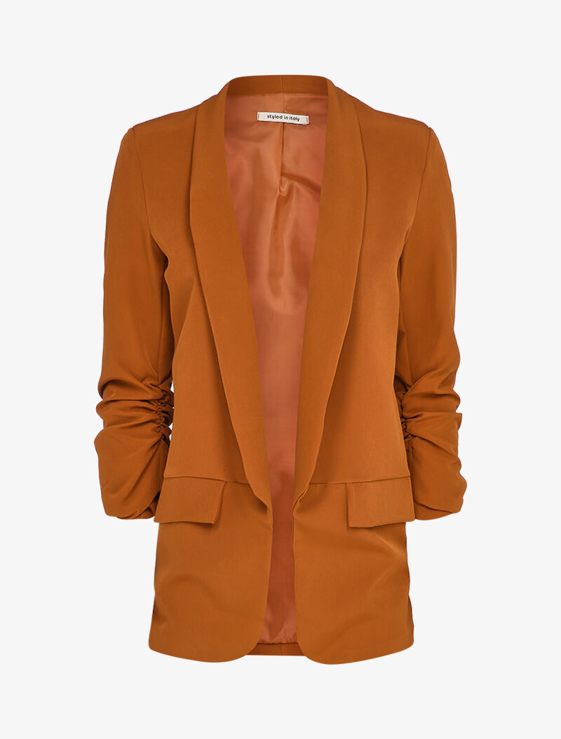 Blazer oversize à manches coudées froncées - Camel - 1