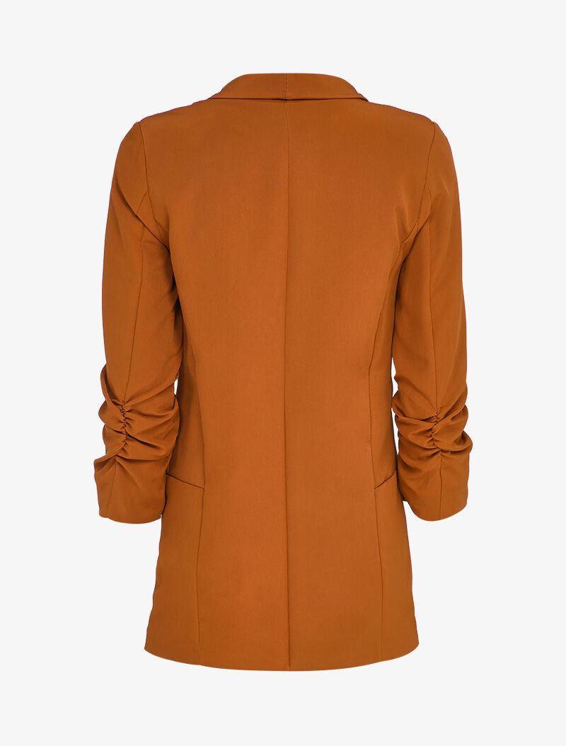 Blazer oversize à manches coudées froncées - Camel - 2