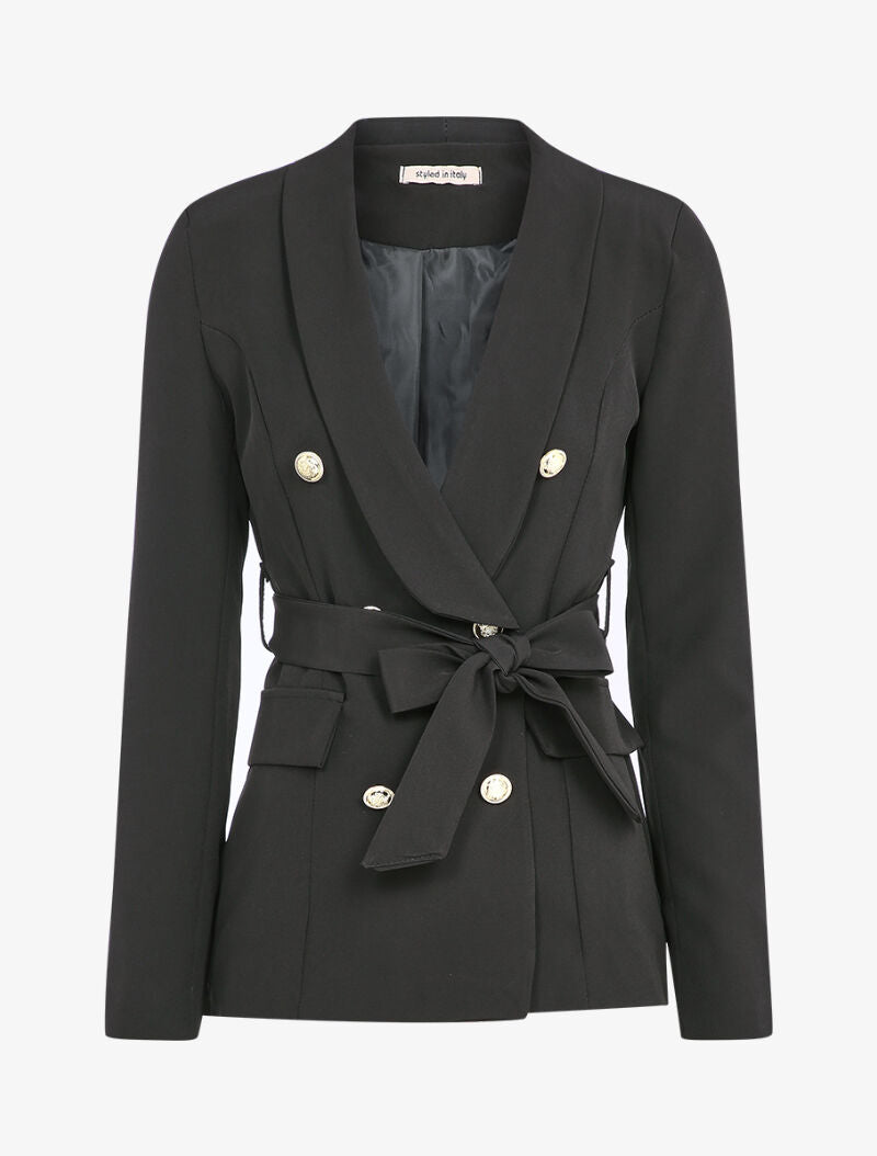 Blazer oversize à boutons stylisés et ceinture - Noir - 4