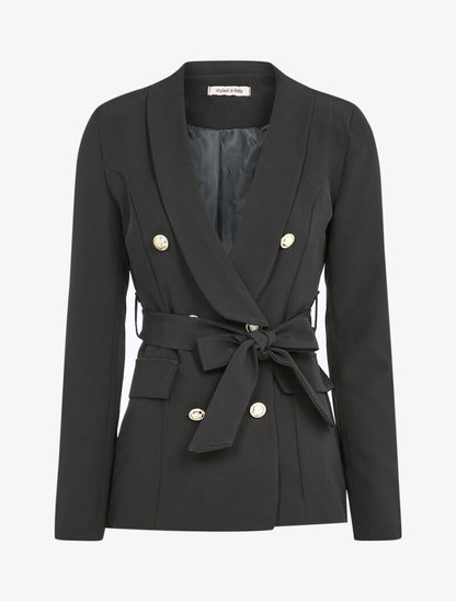 Blazer oversize à boutons stylisés et ceinture - Noir - 4