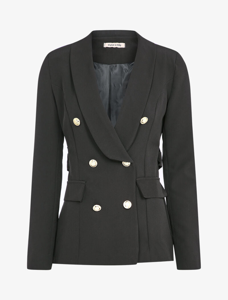 Blazer oversize à boutons stylisés et ceinture - Noir - 2