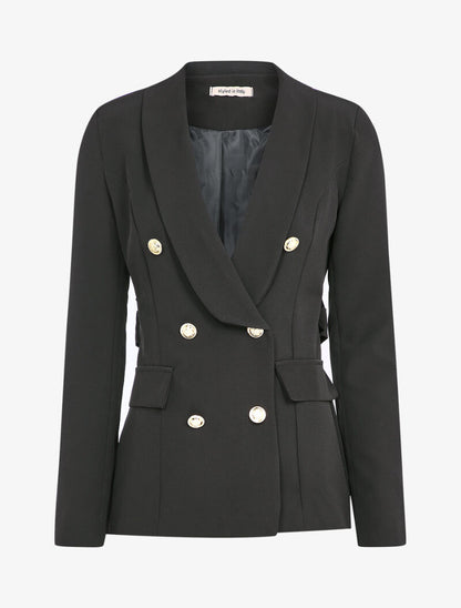 Blazer oversize à boutons stylisés et ceinture - Noir - 2