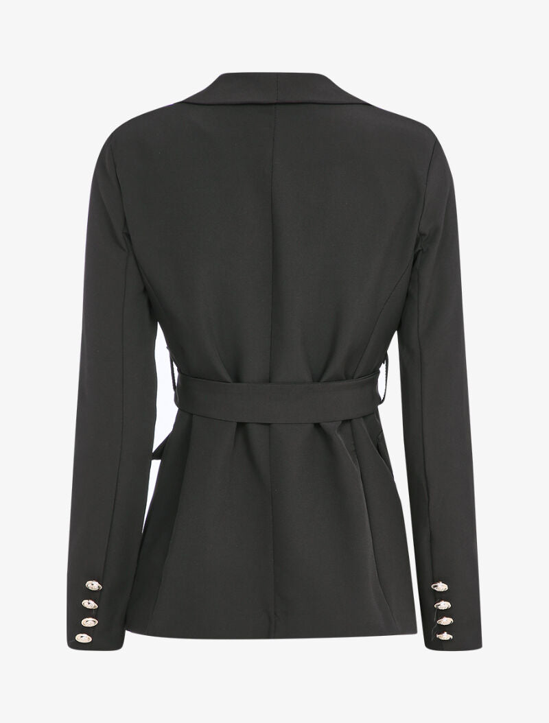 Blazer oversize à boutons stylisés et ceinture - Noir - 3