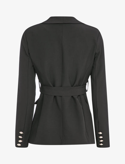 Blazer oversize à boutons stylisés et ceinture - Noir - 3