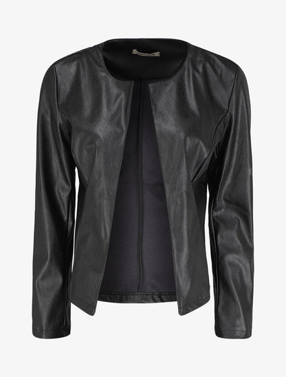 Veste en simili ouverte - Noir - 1