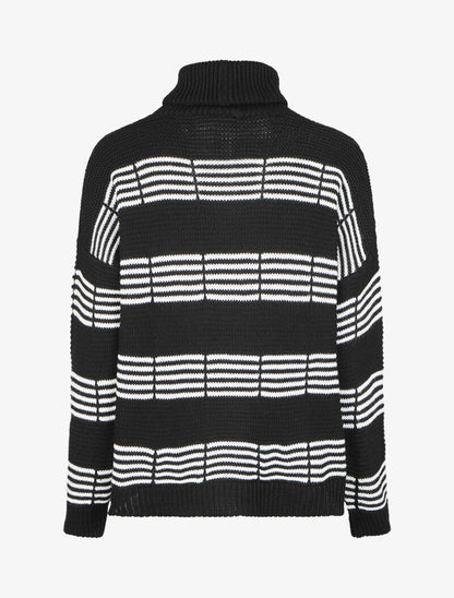 Pull à col roulé et rayures stylisées - Noir - 2