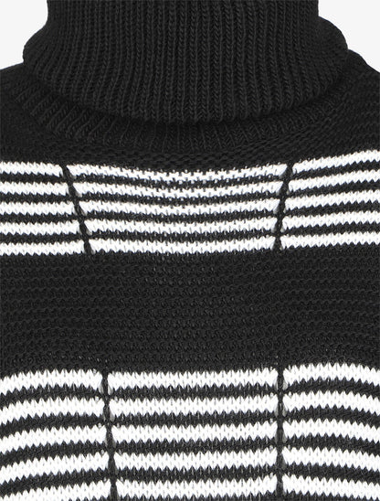 Pull à col roulé et rayures stylisées - Noir - 3