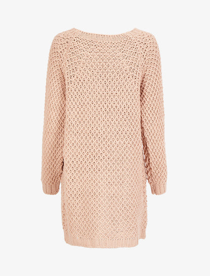 Gilet ouvert en maille crochet - Rose - 2