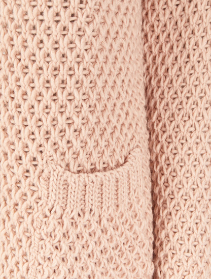 Gilet ouvert en maille crochet - Rose - 3