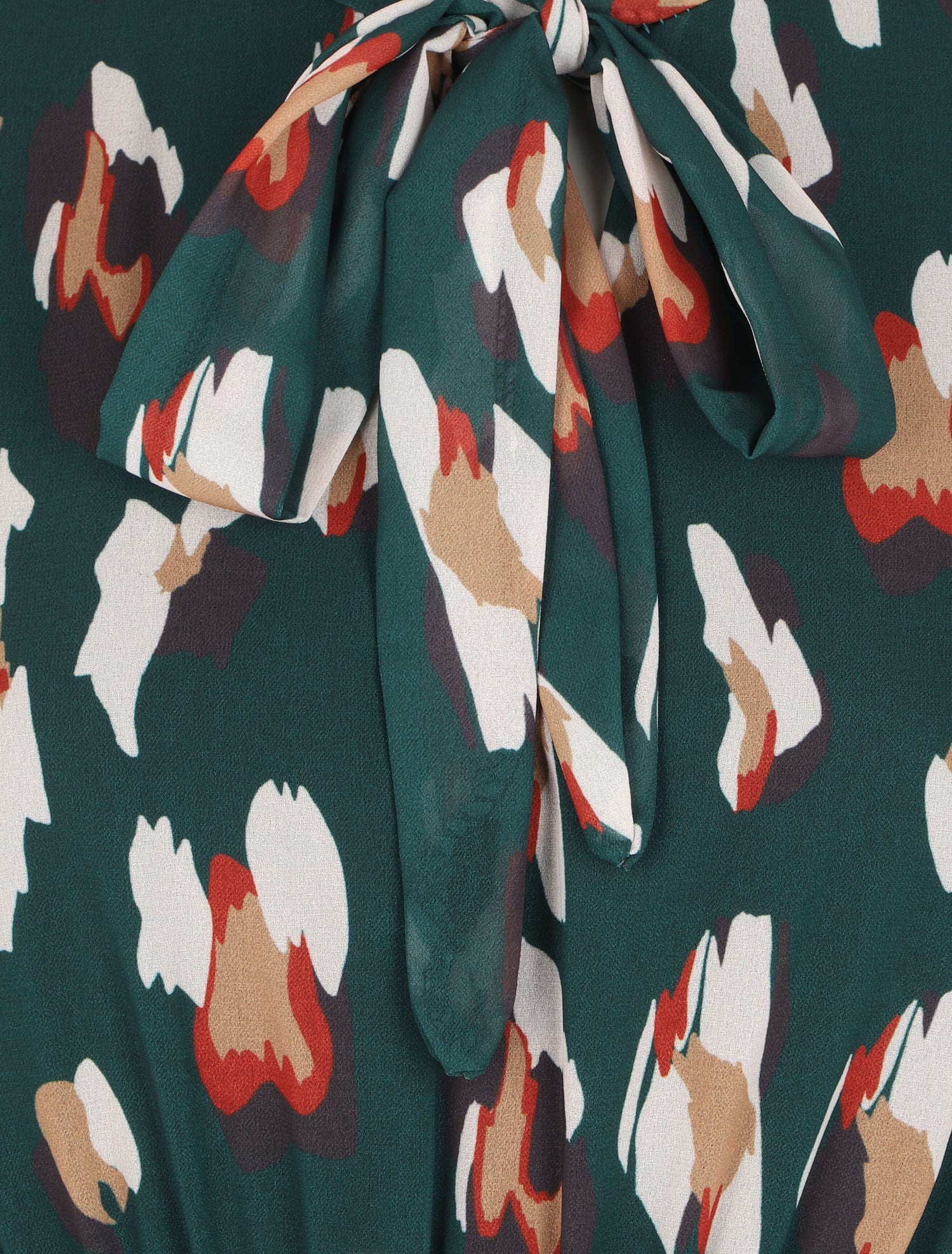 Robe à col lavallière et imprimé léopard stylisé - Vert sapin - 3