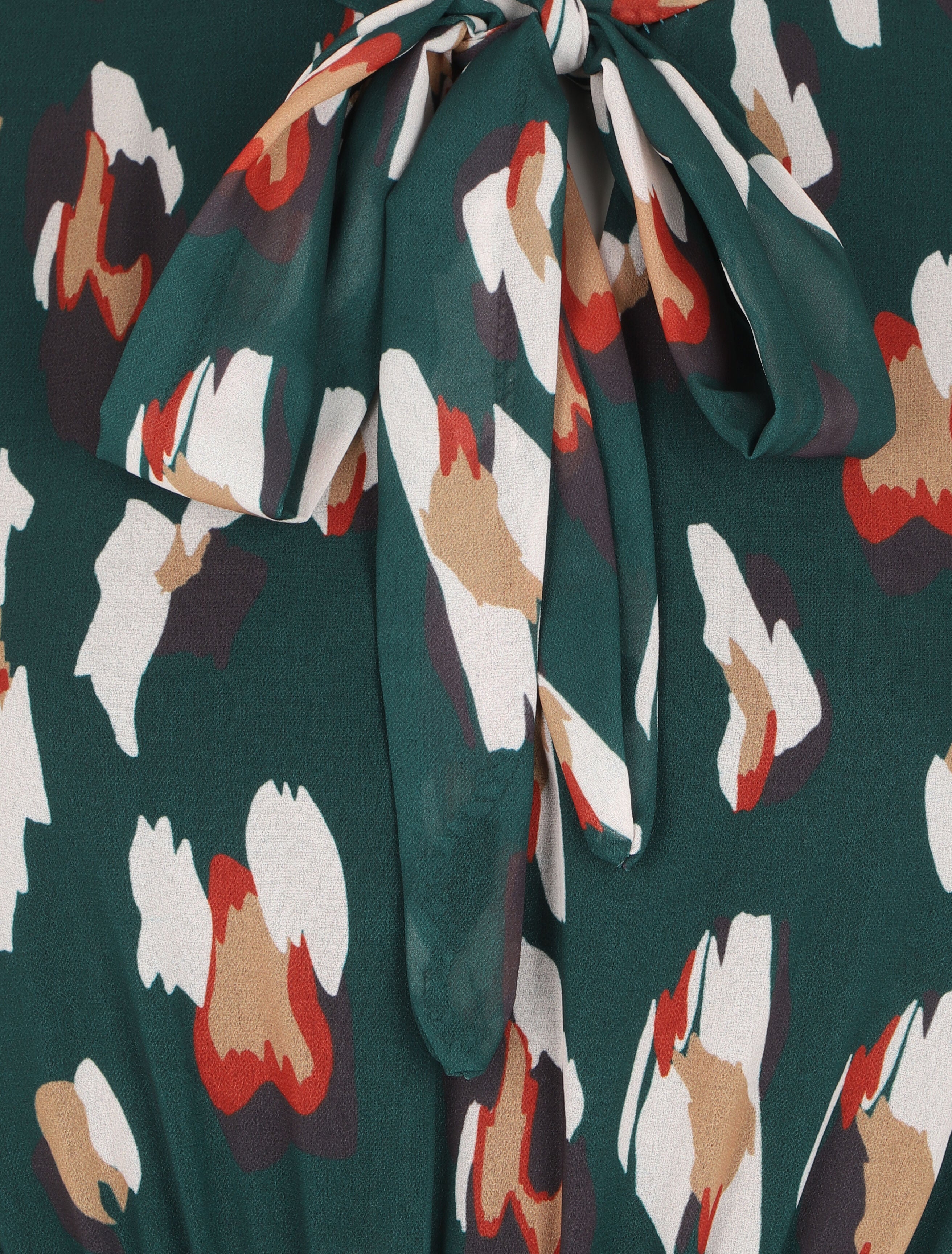 Robe à col lavallière et imprimé léopard stylisé - Vert sapin - 3