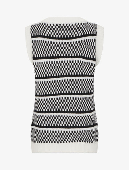 Pull sans manches à motifs damier - Blanc/noir - 2