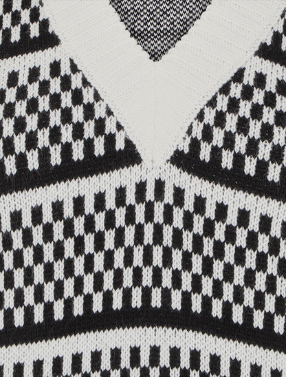 Pull sans manches à motifs damier - Blanc/noir - 3