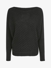 Pull col bateau en maille striée - Noir - 4