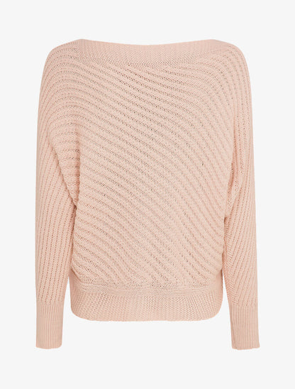 Pull col bateau en maille striée - Rose poudré - 2