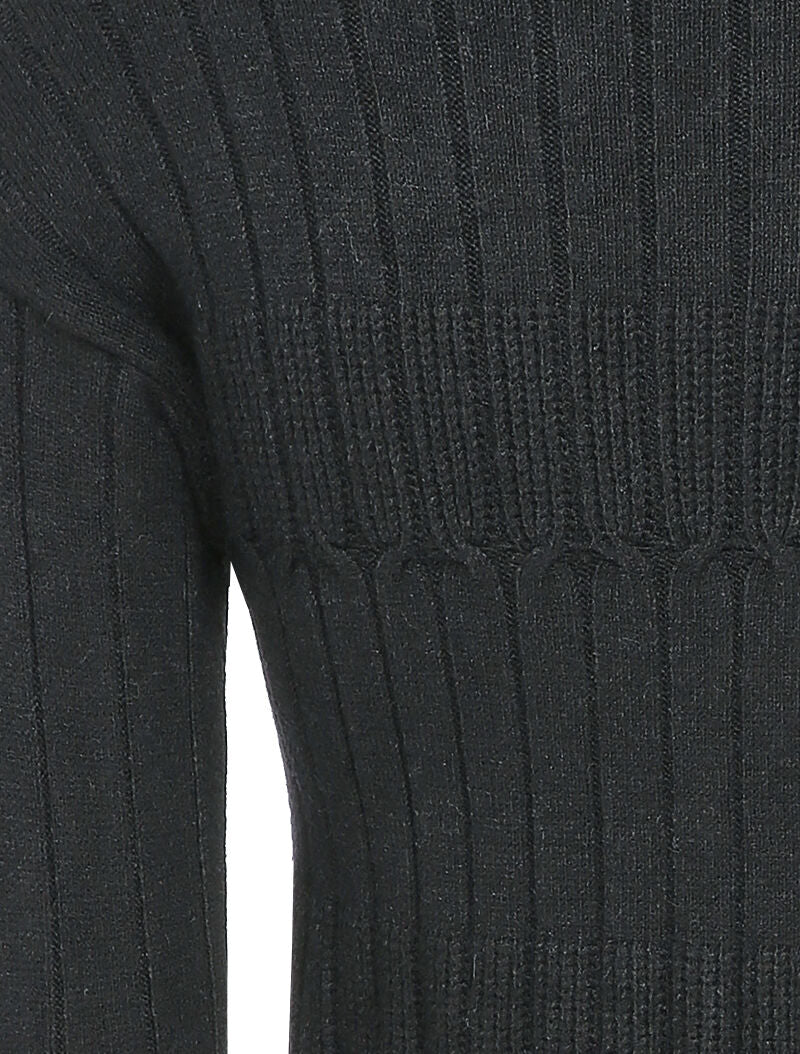 Pull côtelé stylisé à col montant - Noir - 3