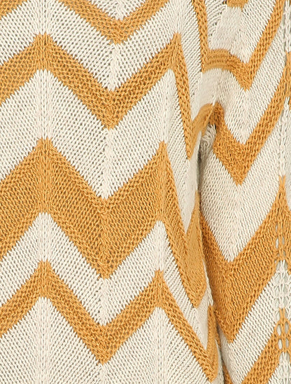 Pull en maille à motif zig zag - Beige - 3