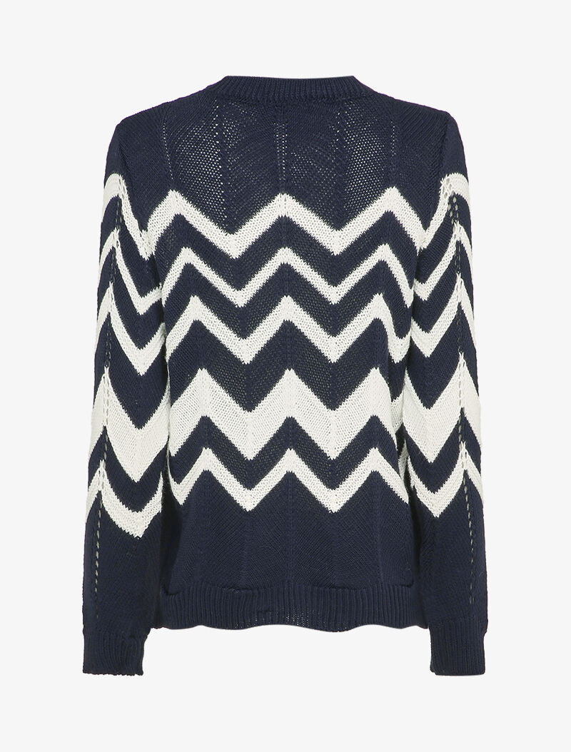 Pull en maille à motif zig zag - Marine - 2