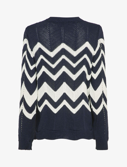 Pull en maille à motif zig zag - Marine - 2