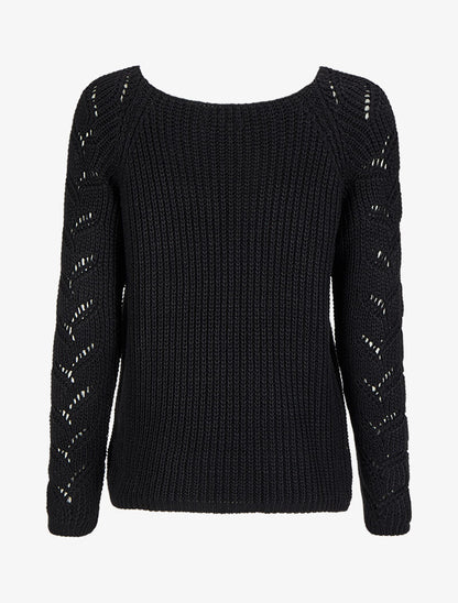Pull en maille épaisse à manches effet tressé - Noir - 2