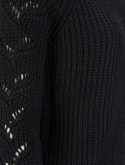 Pull en maille épaisse à manches effet tressé - Noir - 3