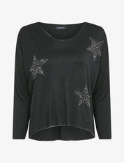 Pull fin oversize orné de strass - Noir - 1
