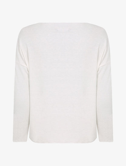 Pull fin oversize orné de strass - Blanc - 2