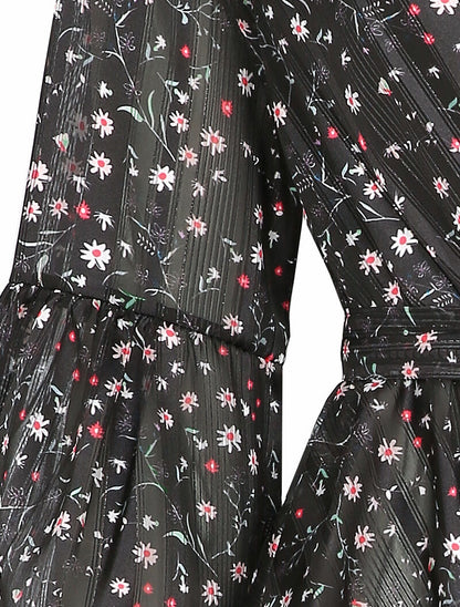 Top péplum à imprimé paquerettes et encolure cache-coeur - Noir - 3