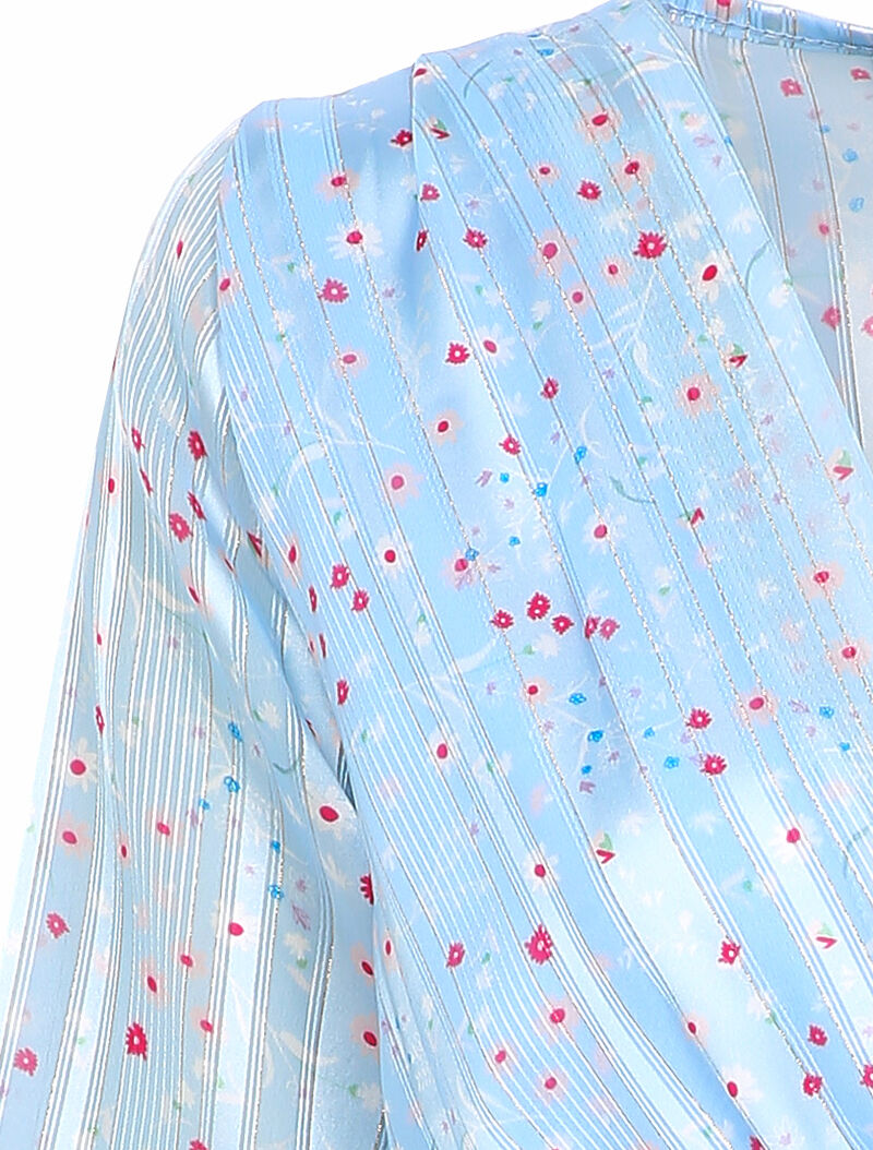 Top péplum à imprimé paquerettes et encolure cache-coeur - Bleu clair - 3