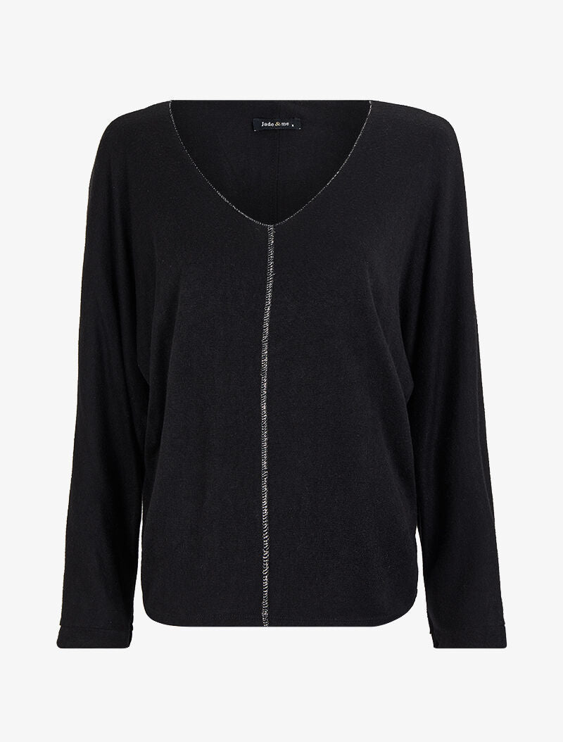 Pull fin chauve-souris à détails irisés - Noir - 1