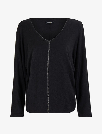 Pull fin chauve-souris à détails irisés - Noir - 1