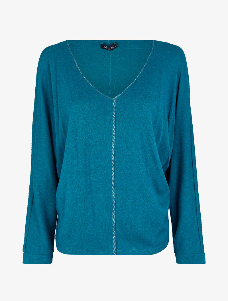 Pull fin chauve-souris à détails irisés - Bleu canard - 1